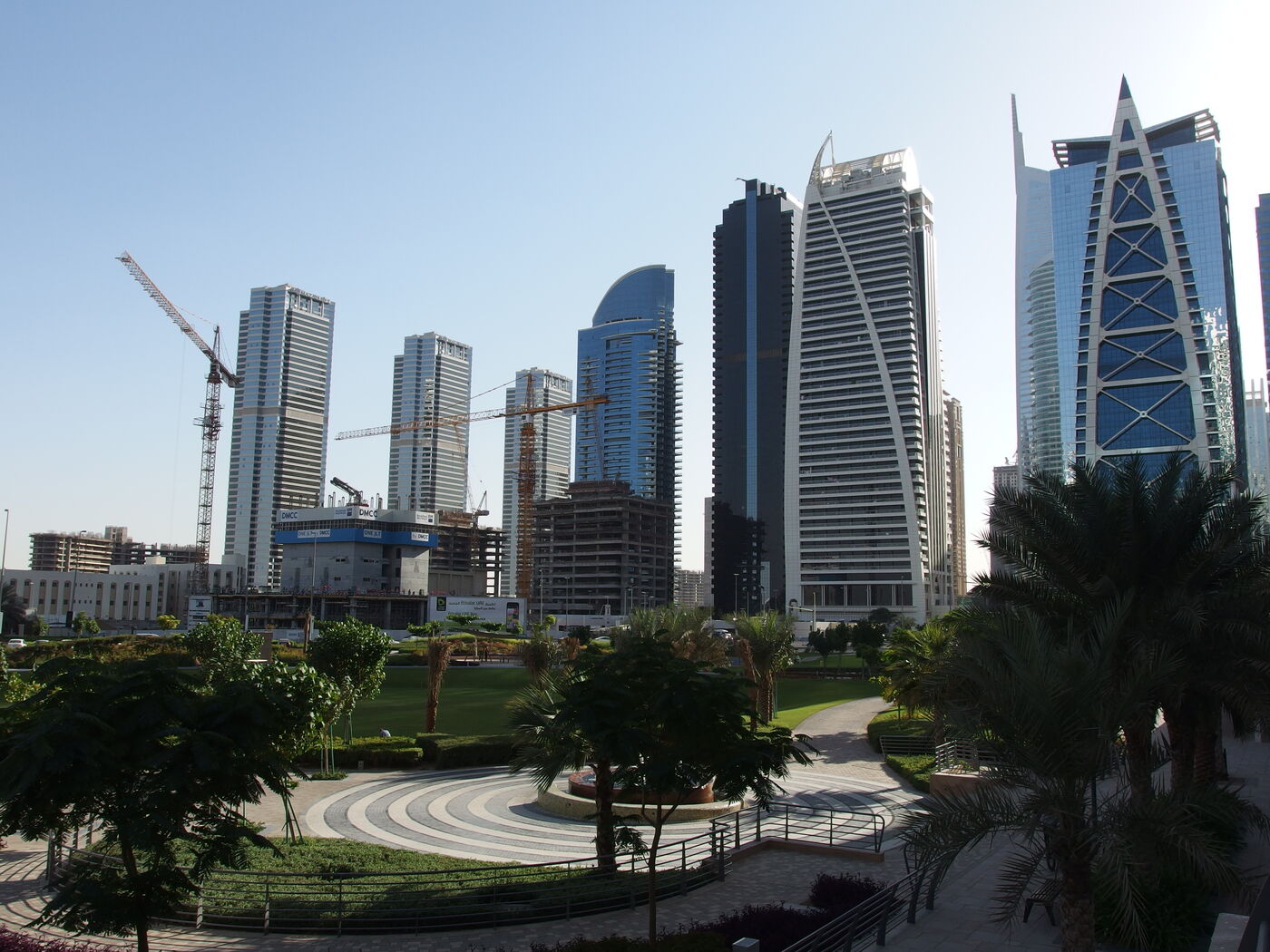 JLT Park paths ringed by the towers
